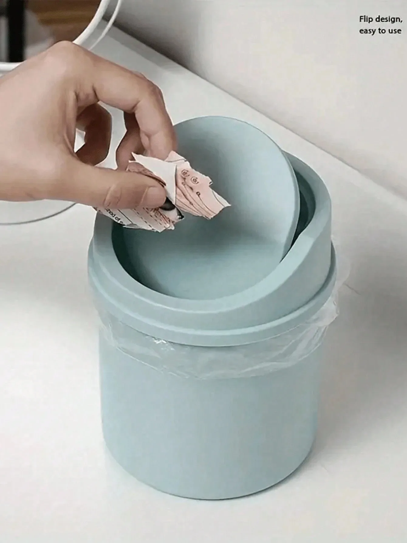 Mini Trash Can With Lid, Small Desktop Garbage Can, Plastic Desk Waste Basket, Rotating Lid Design To Prevent Odor Leakage, For Storing Fruit Peels And Paper Scraps, Keeping Desk Tidy, Suitable For Ba image 4
