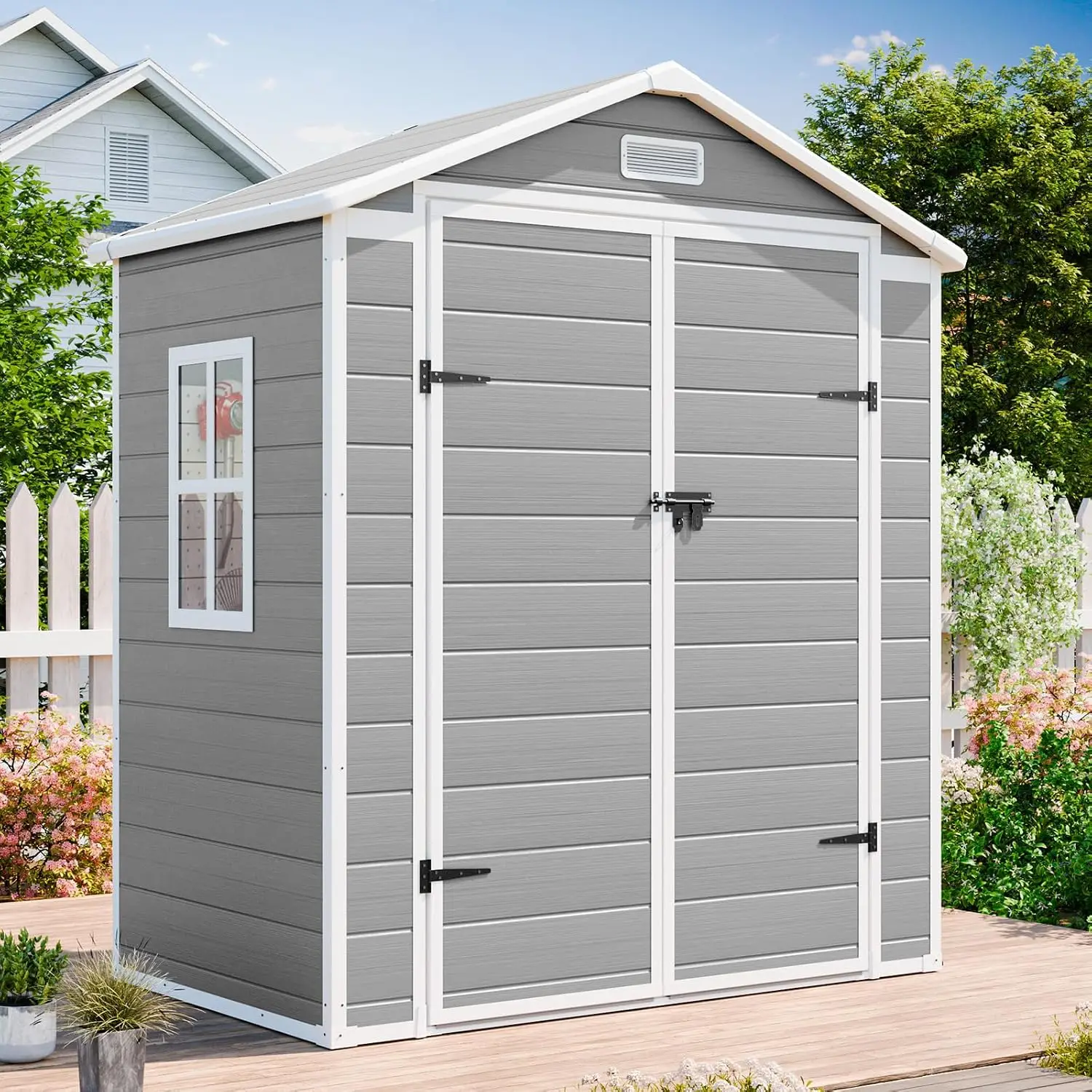 Resin Storage Shed with Floor & Window for Outdoor Garden Backyard, 6x3 FT Light Gray, Customized
