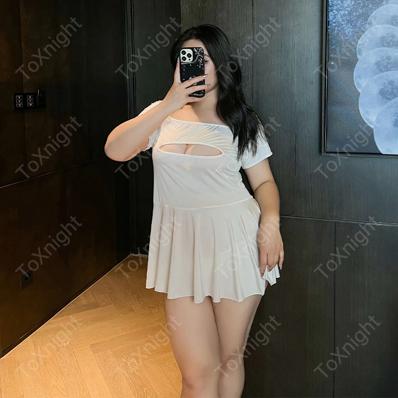 Plus size ice silk elastic close fitting sexy hollow out nightgown XXXL sexy lingerie hot underwear wholesale 052