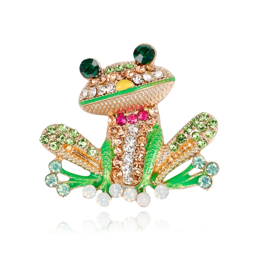 Cartoon Crystal Sitting Frog Brooches for Women Unisex Lovely Shiny Rhinestone Enamel Animal Party Casual Brooch Pin Jewelry