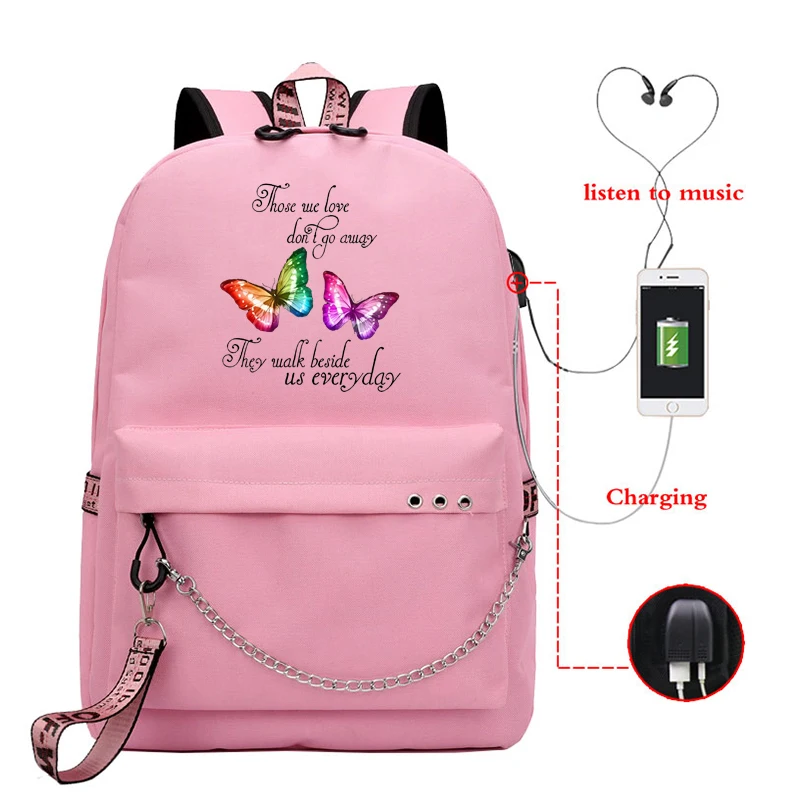 Butterfly Funny Cute Backpack Girls School Bags Teenage Korean Backpack Mochilas Mujer Usb Charging Bookbag Travel Bags Rugzak