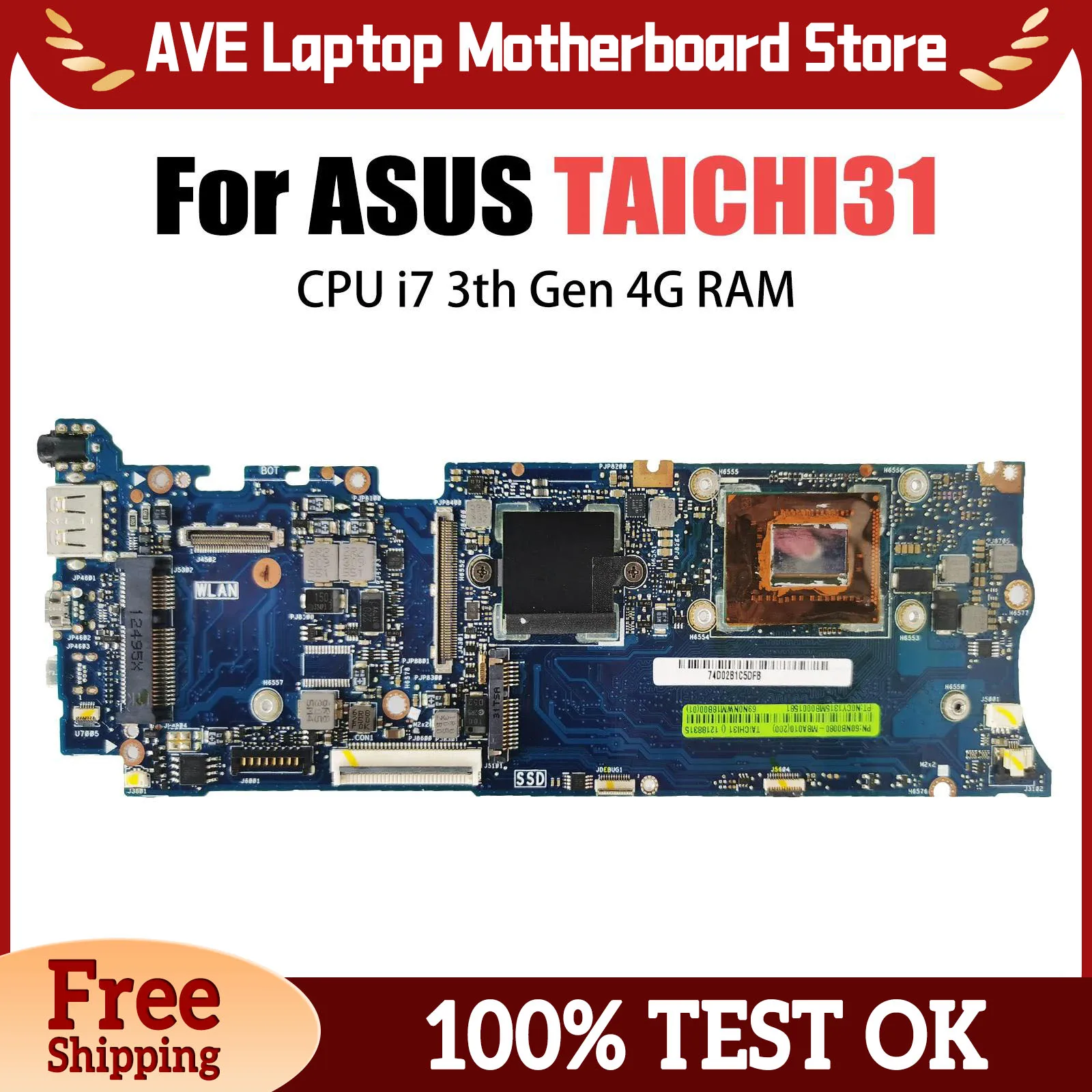 Notebook TAICHI21 Mainboard For ASUS TAICHI 21 Laptop Motherboard Maintherboard With I7-3537 I5-3317U I3-3217U CPU 4GB/RAM