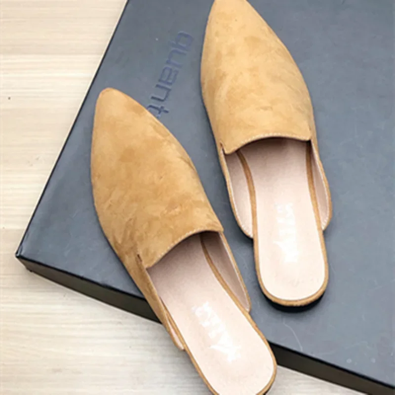 Female Simple Sewing Plain Shoes Outdoor Pointy Toe Slides Camel Blue Soft Sole Wide Fitting 48-33 2022 New Arrivals De Mujer