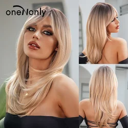 oneNonly Long Straight Blonde Wig Bob Synthetic Wigs for Women Lolita Party Natural Wigs High Temperature Hair