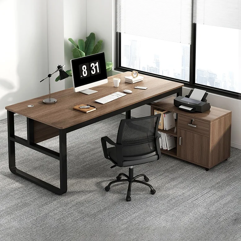 Wooden office desk and chair combination of computer desk simple modern office boss desk file cabinet one simple table