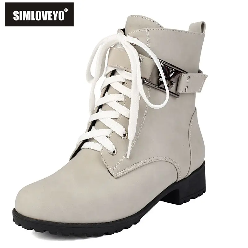 

SIMLOVEYO Новые зимние ботильоны 2025 года, женские ботильоны с круглым носком на блочном каблуке 3 см, на молнии, на шнуровке, большие размеры 47, повседневные зимние ботильоны для отдыха