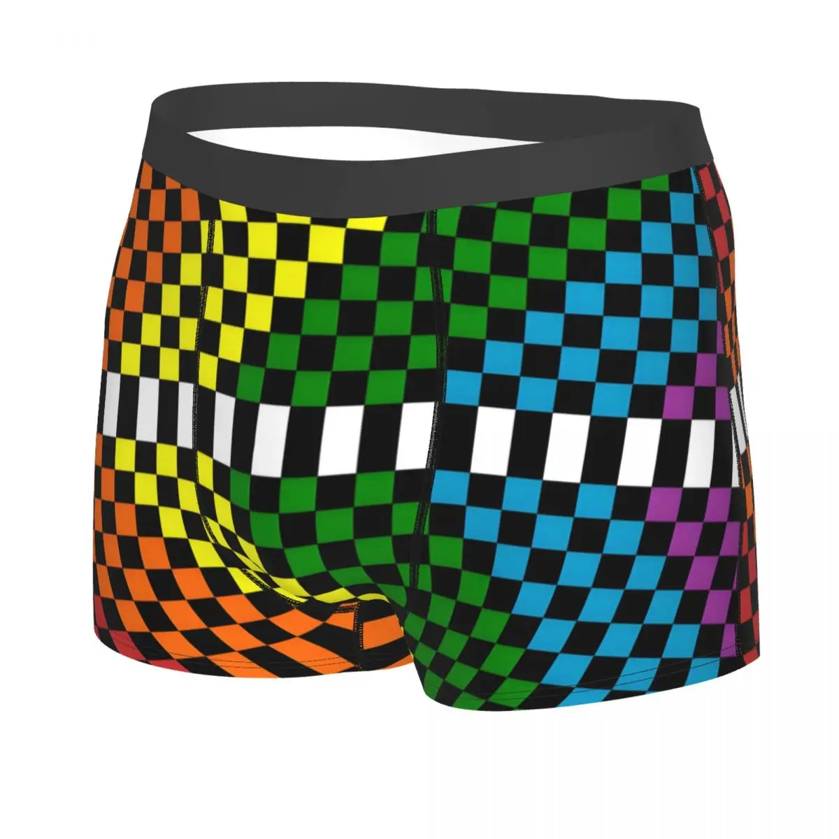 Custom Black And Rainbow Squares Pattern Checkered Flag Underwear Men Printed Boxer Shorts Panties Briefs Breathable Underpants