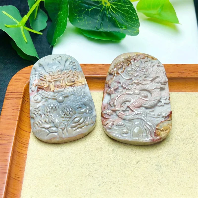 2PCS Natural Alashan Agate Dragon Pendant Square  Agats Pendants for Jewelry Making DIY Necklace 49-52MM