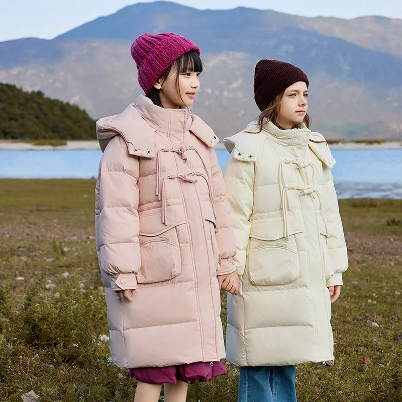 

UNITIM 2025 Girl Winter Down Jacket 80% White Duck Thick Warm Teenager Girl Puffer Jacket Kids Girls Hood Zipper Outerwear Coat
