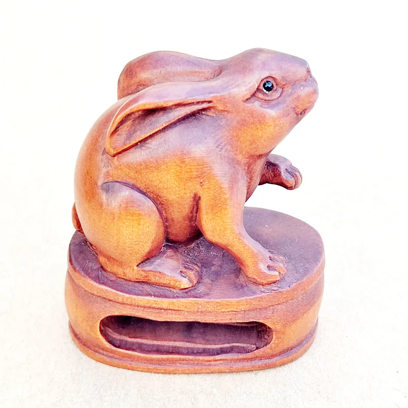 GX1189 — 20-летний 2-дюймовый самшит ручной работы Netsuke — милый кролик