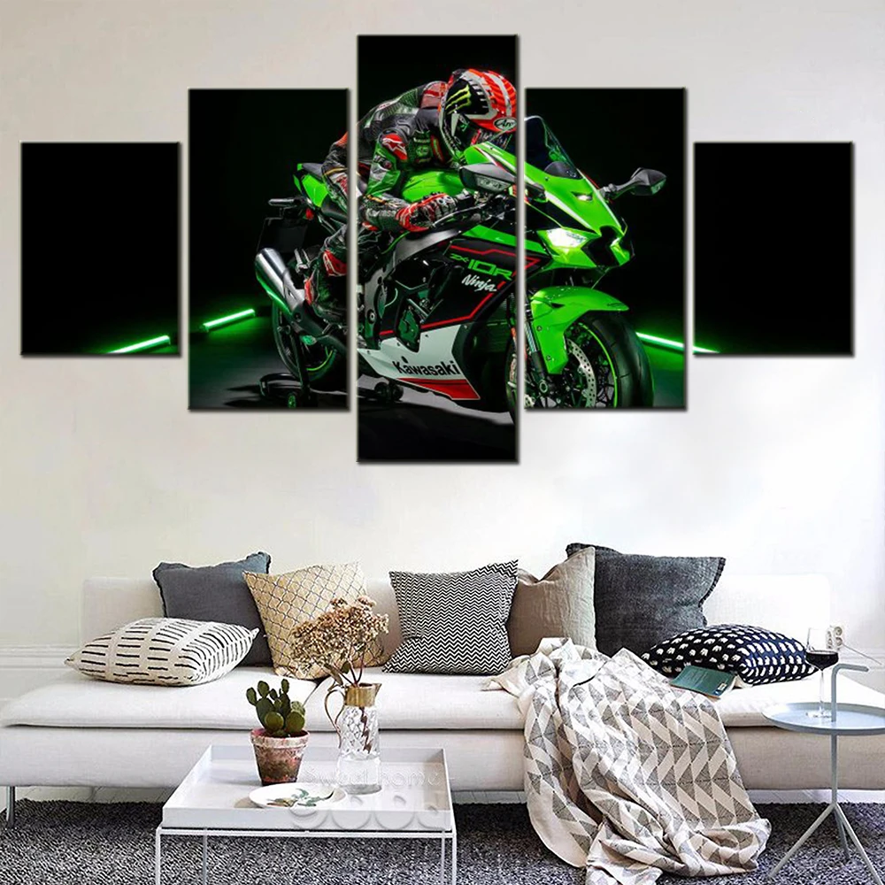 5 Pieces Canvas Wall Arts Poster Painting Bikes ZX-10R Motorbike Wallpaper Home Decor Living Room Picture Print  Bedroom Mural