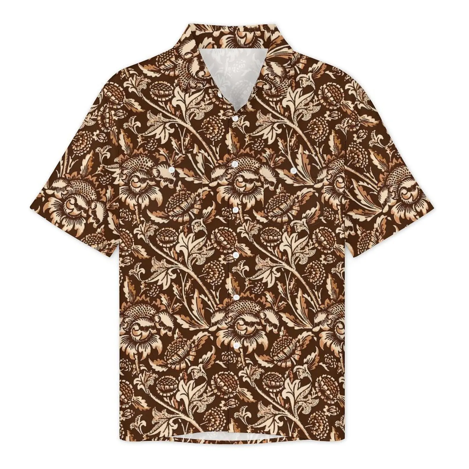 Brown Floral Casual Shirt Sunflowers Print Vintage Hawaii Shirts Man Short-Sleeved Vacation Harajuku Pattern Oversized Blouses