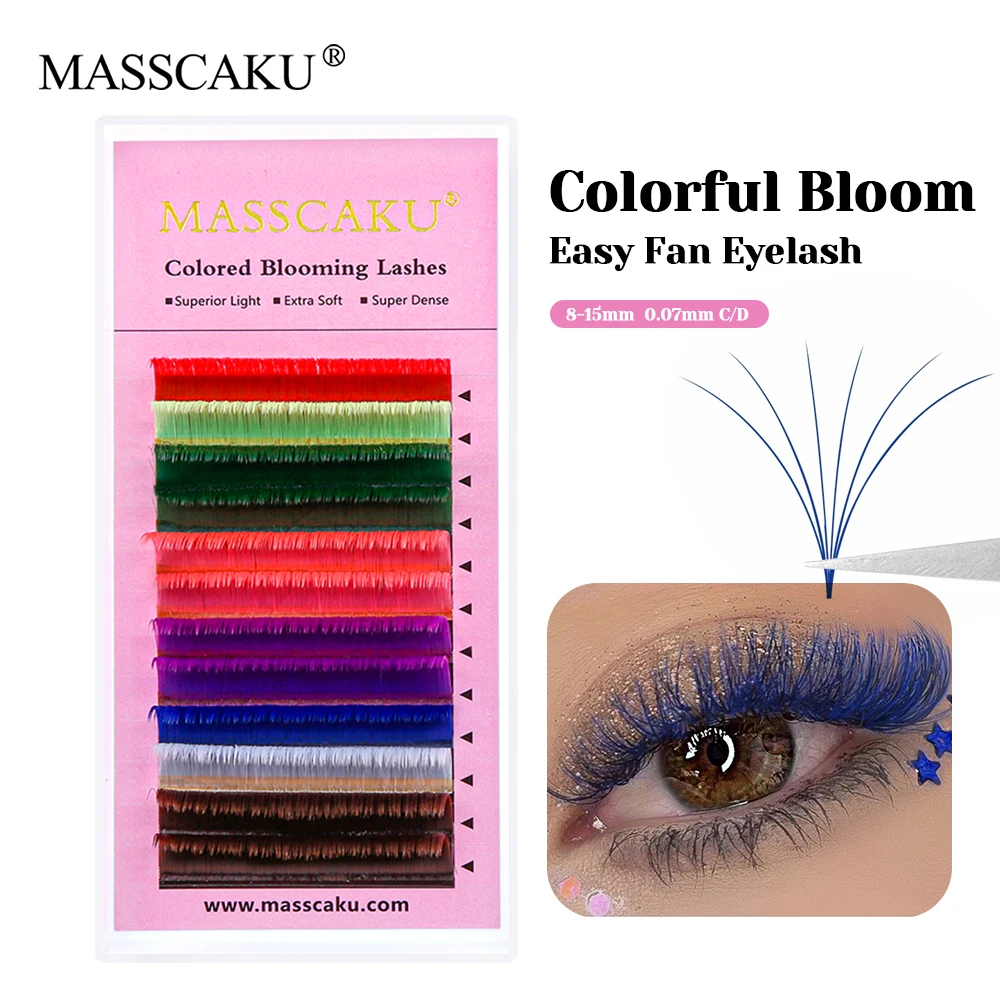 

Wholesale MASSCAKU C D Curl Handmade Colorful One Second Flowering Lashes Synthetic Mink Colored Blooming Eyelashes Makeup tools