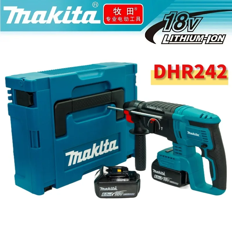 Original Makita DHR242 18V Bürstenloser Bohrhammer, kabelloses Hochleistungs-Profiwerkzeug, 24mm Betonbohrungen, 4700 IPM hohe Schlagrate, 3-Modus-Schalterfunktion.