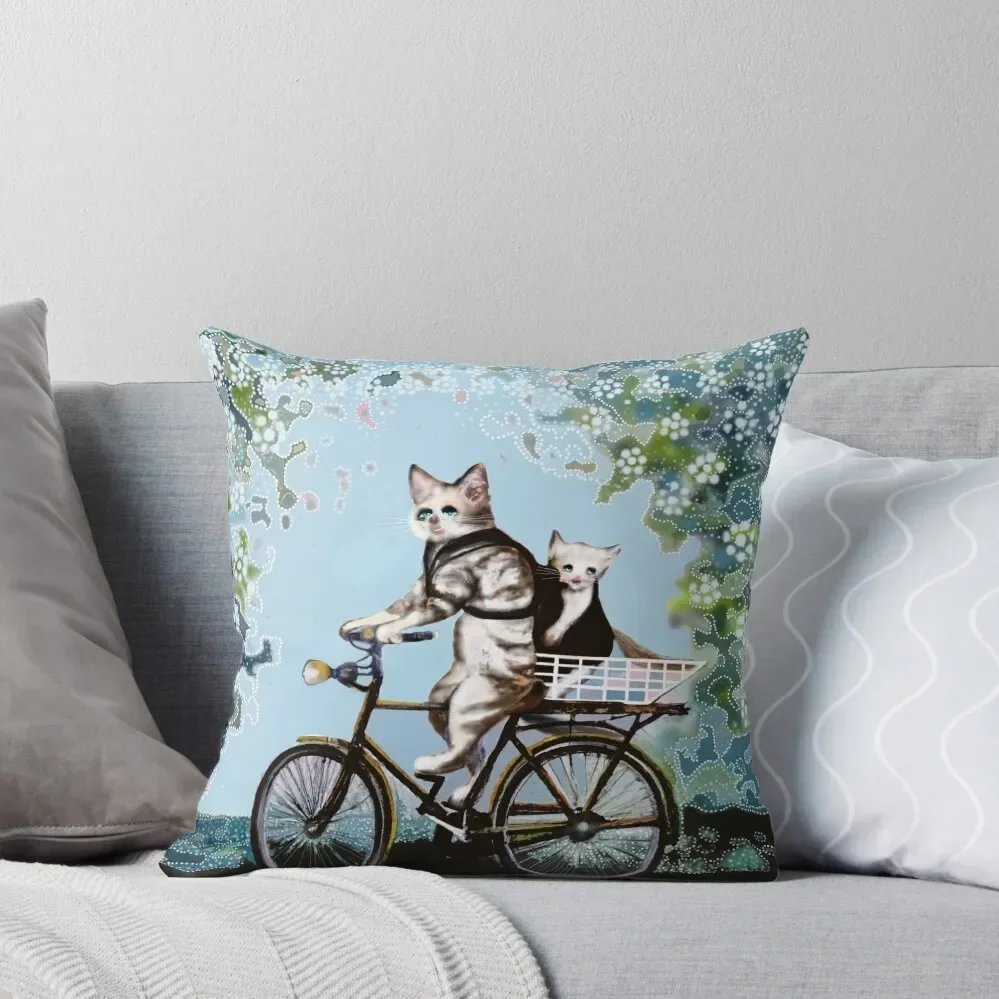 Father and Son Cats Bike Ride Throw Pillow Decorative Cushion Pillowcases Cushion Covers Sofa pillow