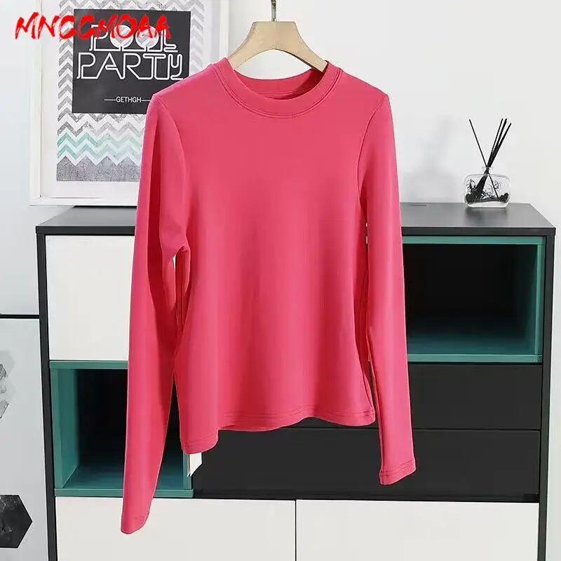 MNCCMOAA Women High Quality 2024 Autumn Winter Basic O Neck Long Sleeve Striped T-Shirt Casual 7-Color Simple Tees Tops Female