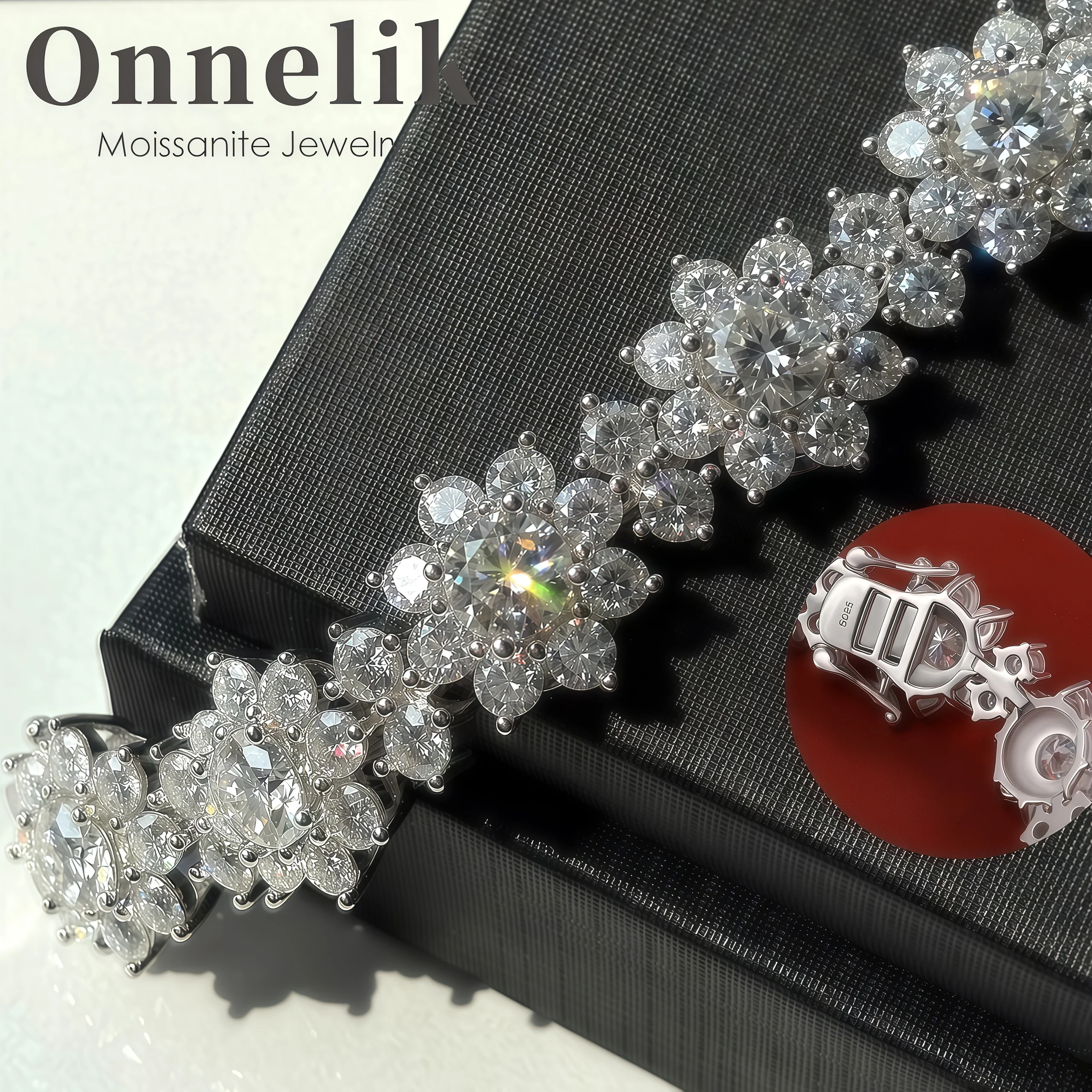 

Onnelik 18.04ct 19.68ct D VVS1 Moissanite Bracelet 925 Sterling Silver for Women Gift D Color VVS1 Real Moissnaite Jewelry
