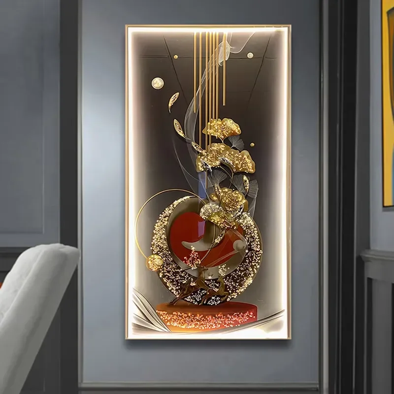 Modern Luxury Wall Painting Decoration LED Lights Deer Animals Crystal Porcelain Painting for Wall Decor