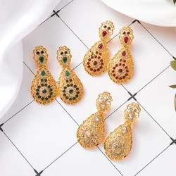 Moroccan Bride Rhinestone Earrings Electroplated Gold Color Ear Clip Luxury Arab Style Crystal Eardrop Jewelry For Women Gift