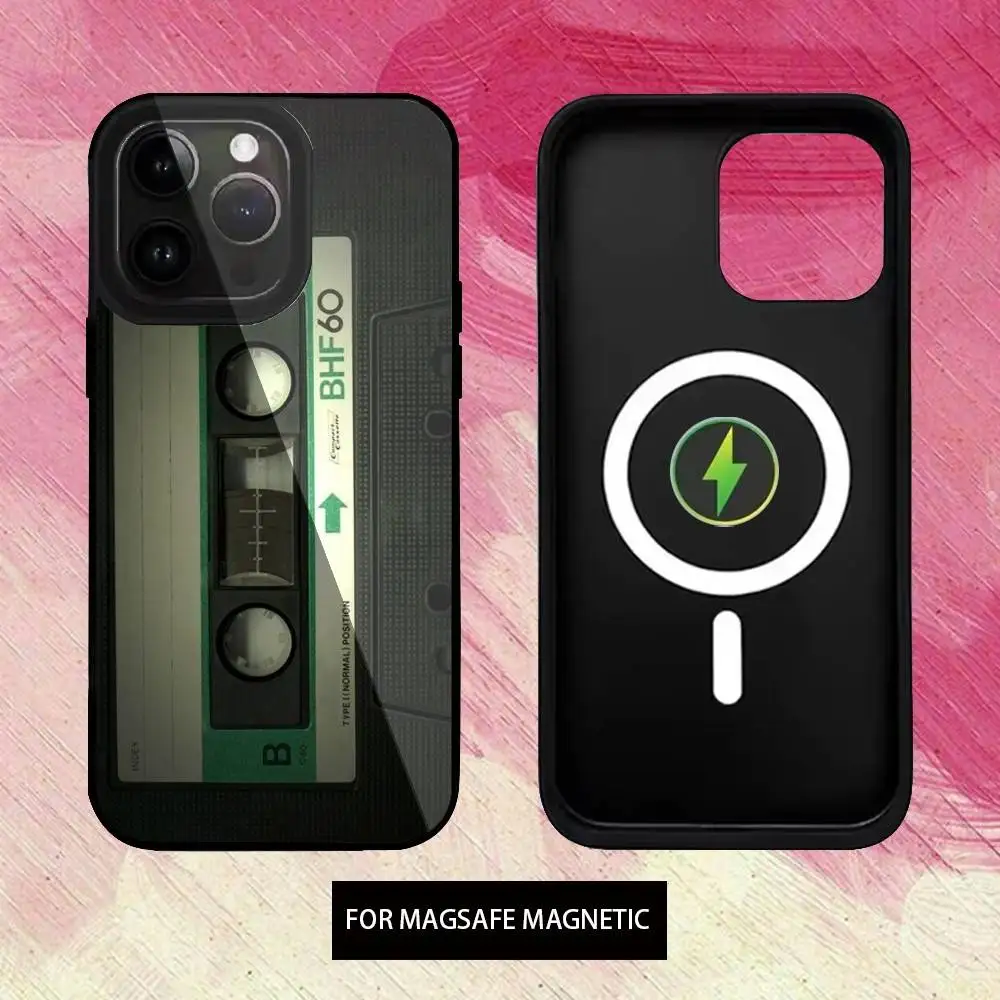 Capa de telefone cassete de fita de rádio magnética para iphone17,16,15,14,13,12,11 plus, pro max carregamento sem fio magnético magsafe