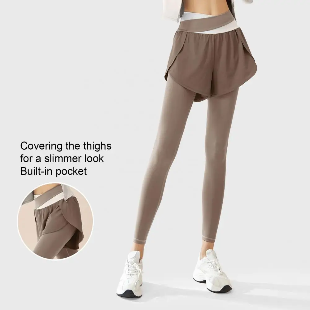 Damskie spodnie do jogi sportowej z wysokim stanem, legginsy do ćwiczeń fitness, spódniczka na pasek do połowy łydki, imitacja dwuczęściowego kompletu, elastyczne legginsy fitness