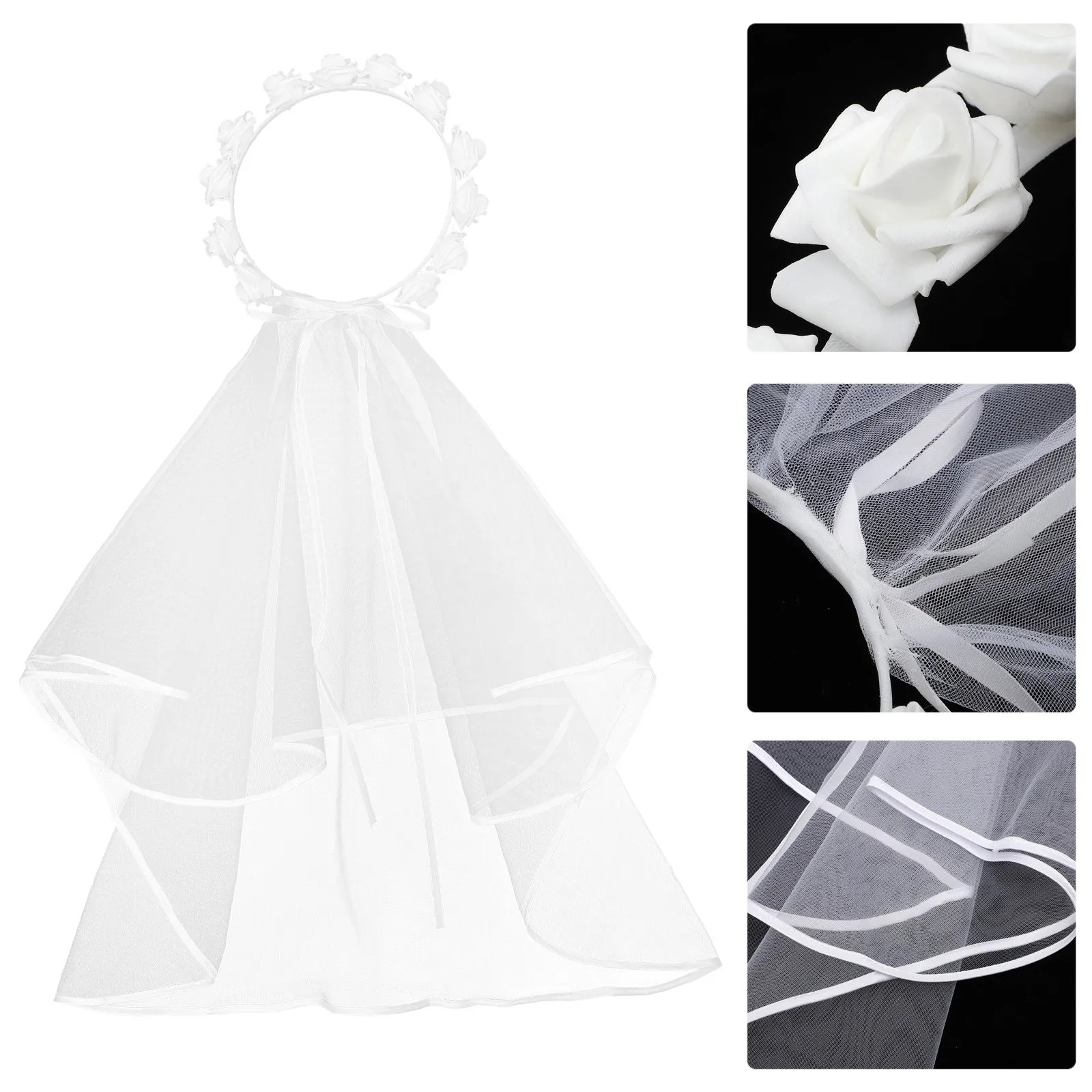 

Нежная свадебная фата в комплекте с девичьим цветочным венком-ободком для невесты, вневременный головной убор для церемонии, фотосессии, подарка и