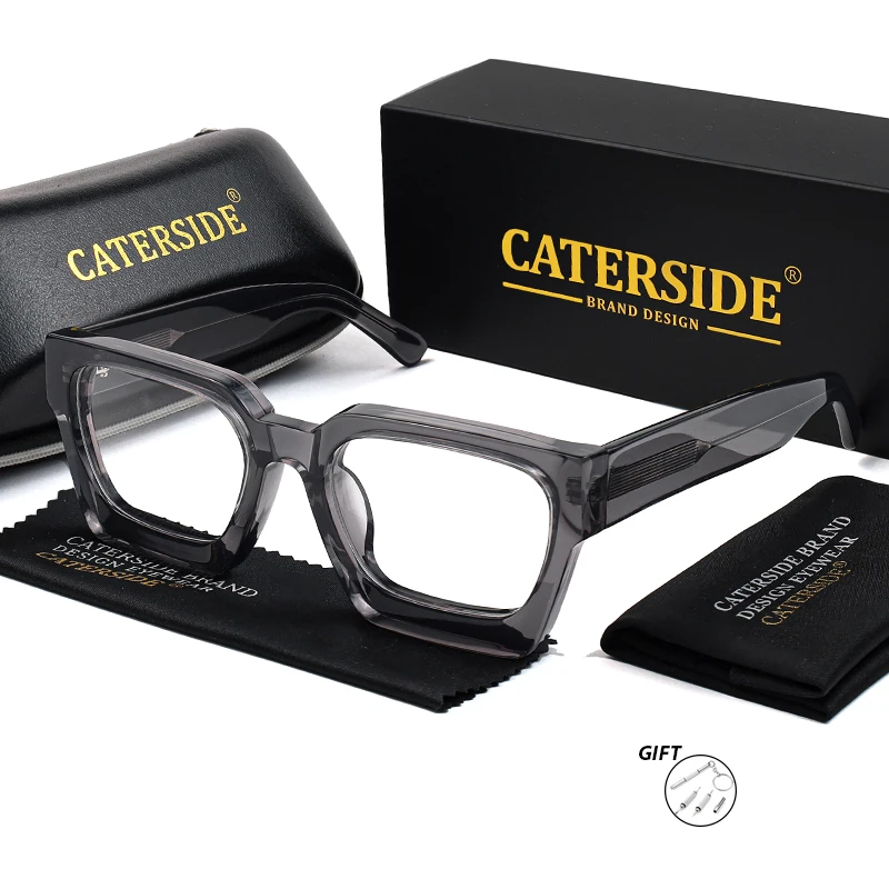 CATERSIDE Retro Quadratische Herren Optische Gläser Hochwertige Acetat Dicken Rahmen Brillen Damen Tägliche Lesebrille – Detail 4