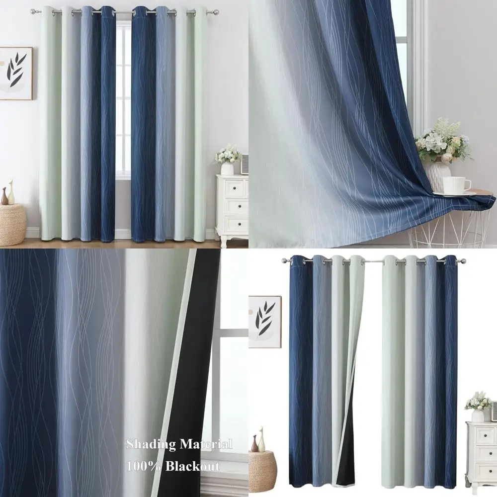 

Темно-синие и шахматно-зеленые термоизолированные шторы 52x102, полностью затемняющие, комплект из 2 панелей для спальни и гостиной