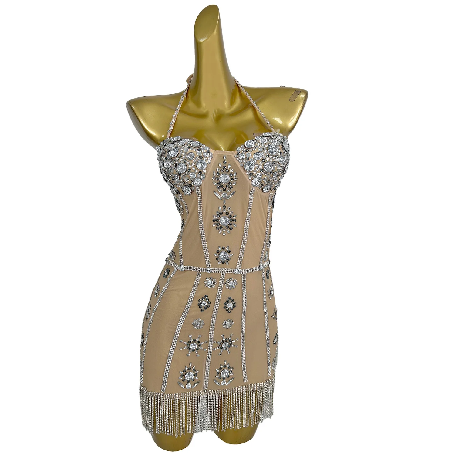 

Сексуальное коктейльное облегающее платье с открытой спиной и стразами и кисточками, наряд для выпускного вечера, вечернее платье, женское мини-платье для ночного клуба