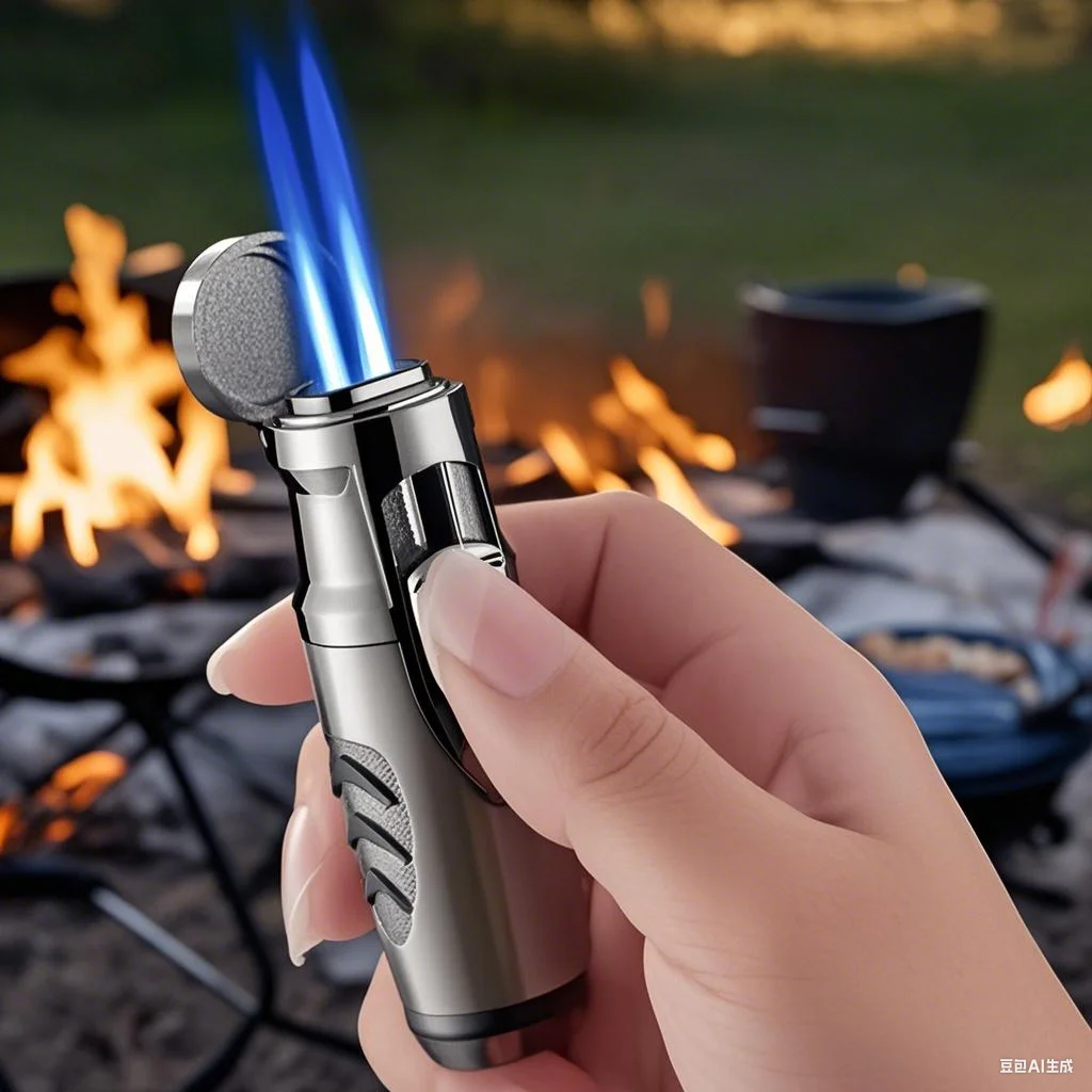 

Metal Double Jet Blue Flame Brave Firepower Butane Gas Torch Lighter Visible Gas Window Outdoor Portable Cigar Lighters Smoking
