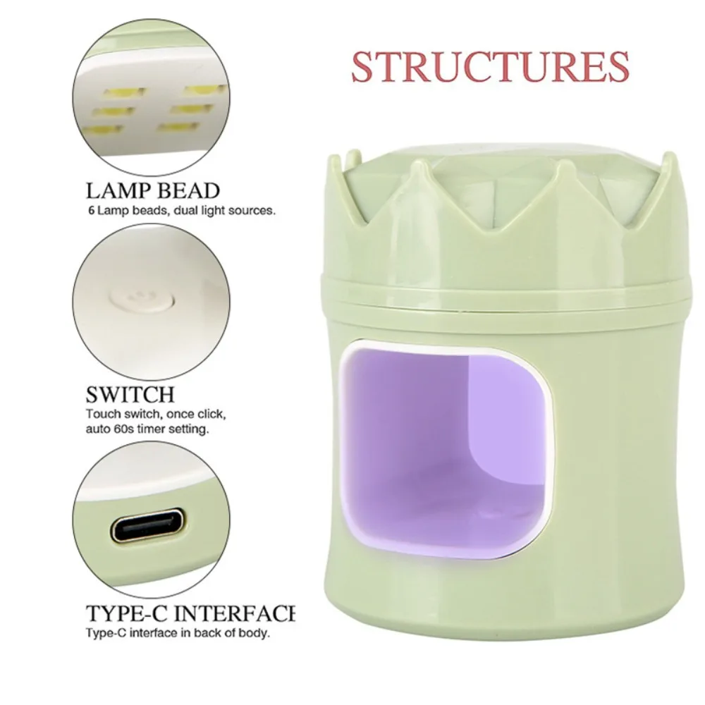 Mini Sèche-Ongles avec Câble USB pour Manucure, Lampe de vaccage pour Verhéritage Gel, Outil de Bricolage pour Nail Art, Couronne Portable, Lumière UV, Nouveau