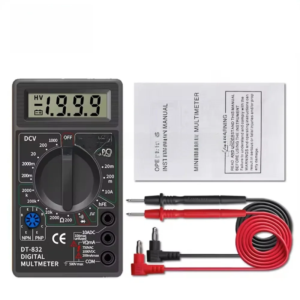 DT832 Multimeter with Integrated Test Leads for DC AC Voltage Resistance Diode Test and Transistor Parameter Analysis