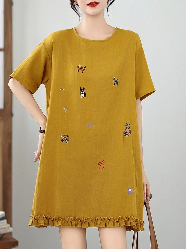 Ele brodé travail lourd T-shirt Dr femme mi-longue âge-défense jupe coréenne Sle trajet été Dr