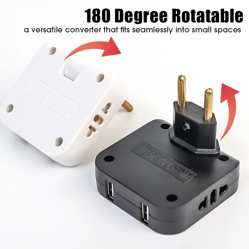 4 in 1 EU Electrical Socket Adapter 180 Degree Rotation Wall Outlet Plug Converter Portable Travel Extension Power Adaptors