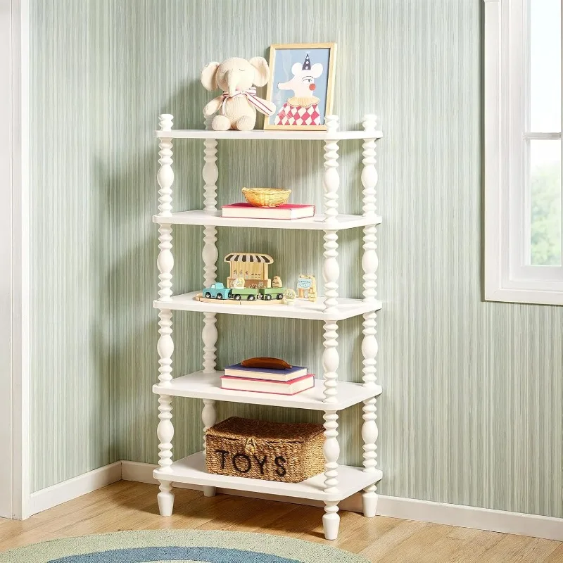 خزانة كتب خشبية تقليدية ممتازة للأطفال من Edison EZ Assembly، رف كتب حديث للمزرعة، 5 أرفف مغزل مفتوحة، خشب قصير