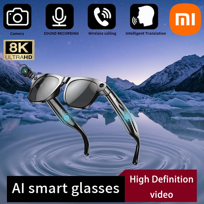 Xiaomi 2026New 8K HD AI النظارات الذكية الدردشة GPT 100MP كاميرا بلوتوث دعوة 260Mah بطارية صوت مساعد التحكم النظارات الشمسية
