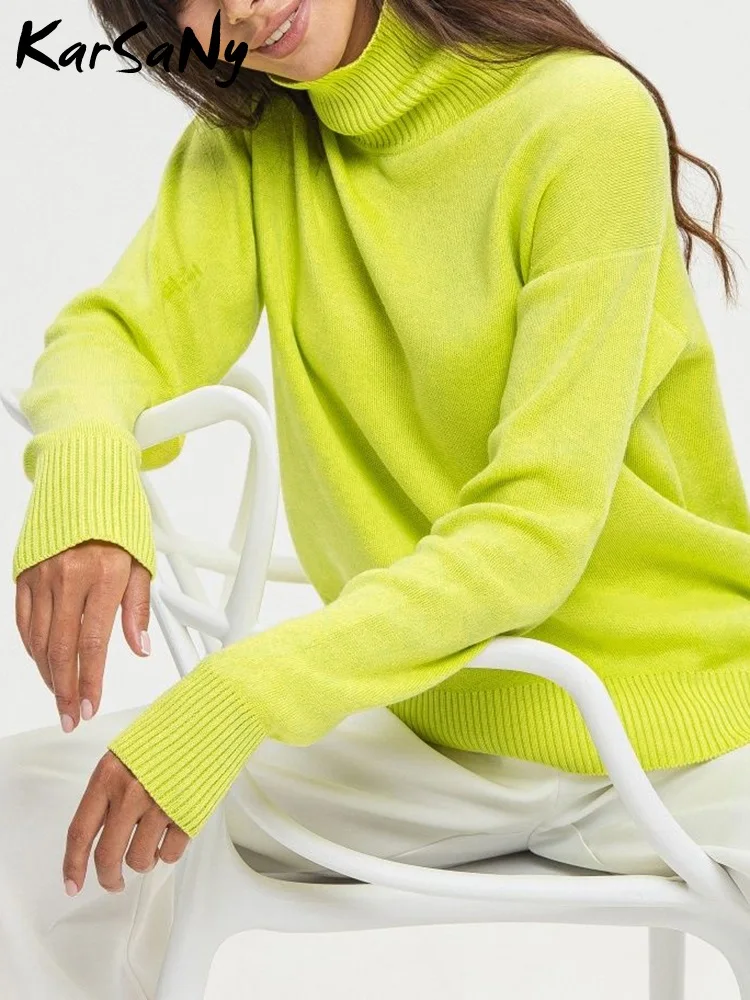 Winter Green Oversized Turtleneck Sweater Women Oversized Pullovers Loose Tops Autumn Blue Jumpers Warm Sweaters For Women 2023