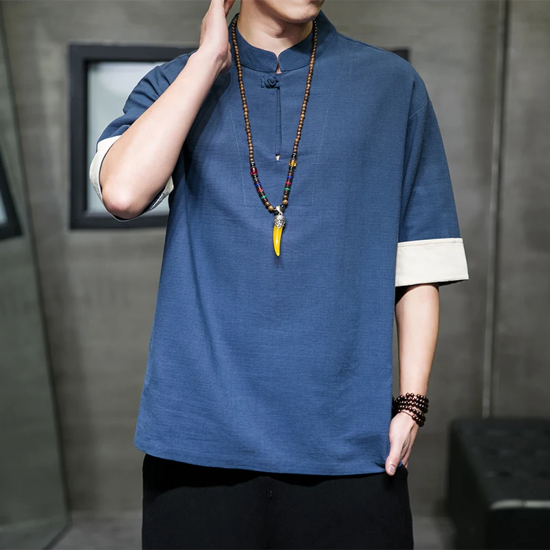 2024 Men Short Sleeve Men T-shirt Loose Cotton Linen Korean Vintage Casual Tops Streetwear T Shirt Male O Neck Tees Big Size 5XL