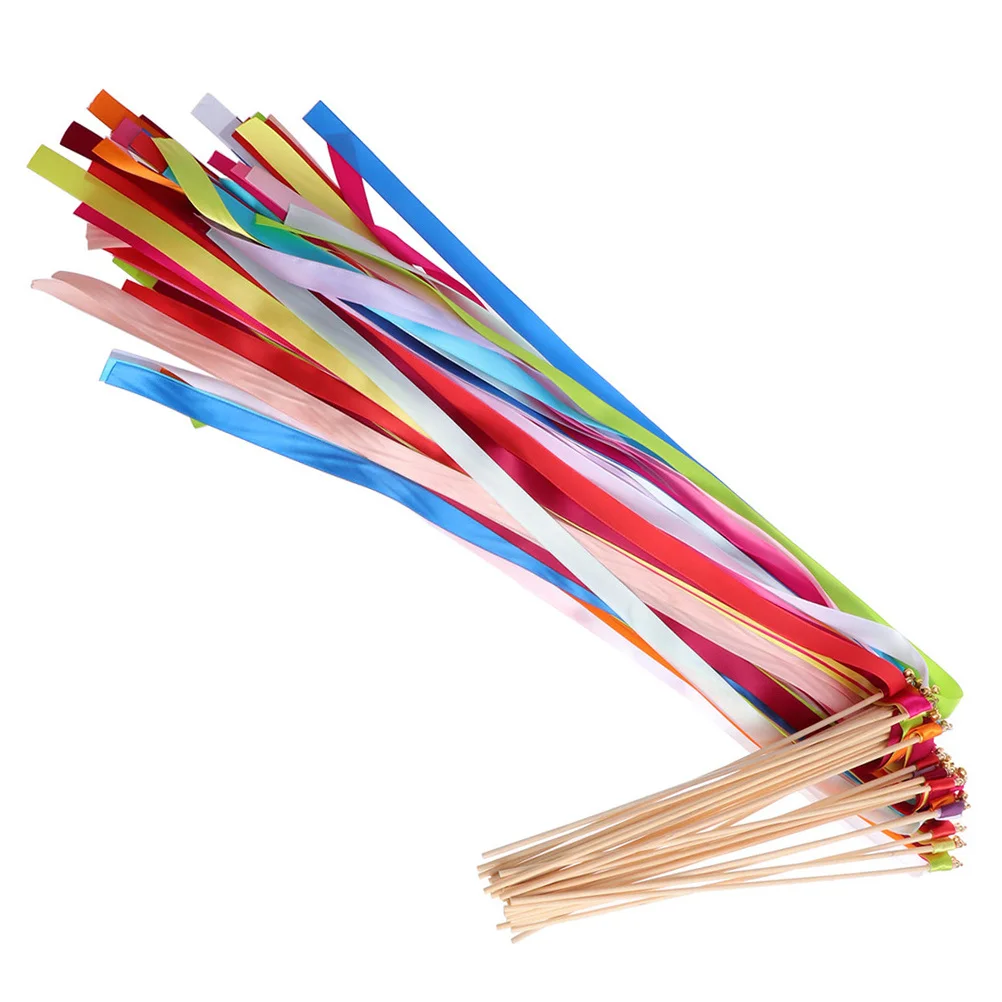 

20Pcs Wedding Streamers Fairy Wands Ribbon Sticks Bells Excellent for Ceremony Reception Party Performance Ribbon Stick