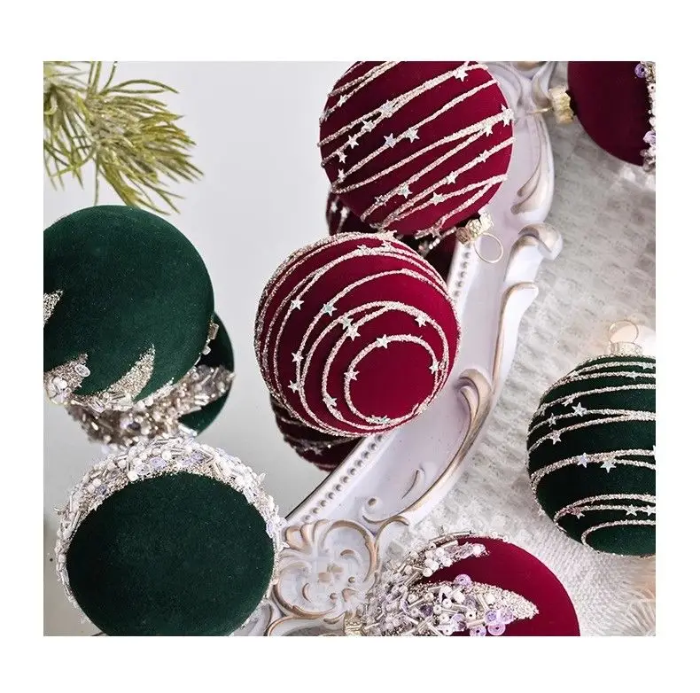 Nuovo ornamento di palla di Natale floccato Palline di Natale in plastica Albero di Natale Ciondolo appeso Regalo di Capodanno Decorazioni natalizie da 6 cm