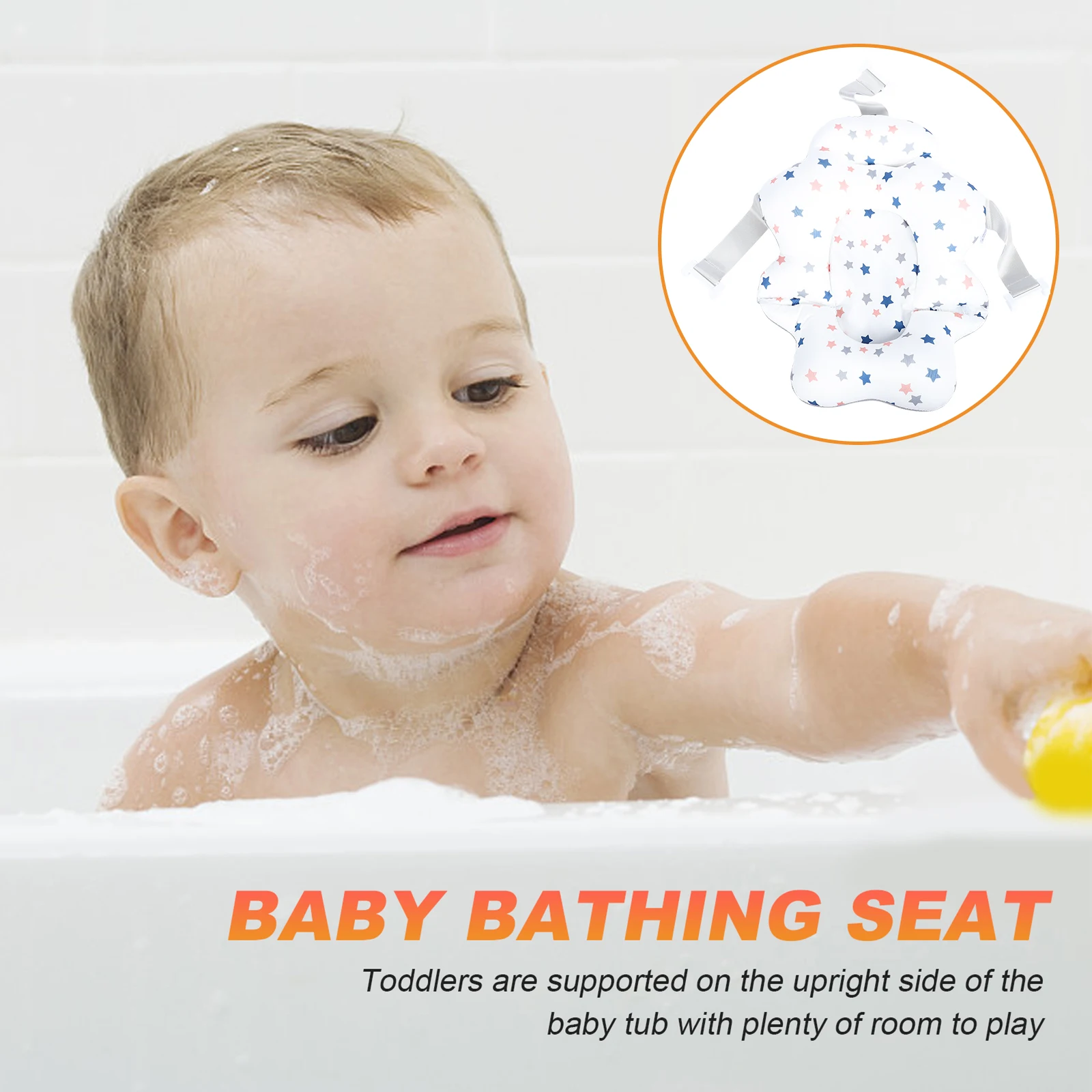 

Inflatable Baby Support Seat Non-Slip Bathtub Cushion Adjustable Strap Cartoon Pattern Mat For Infant Bathtub Sofa Use 3-Way