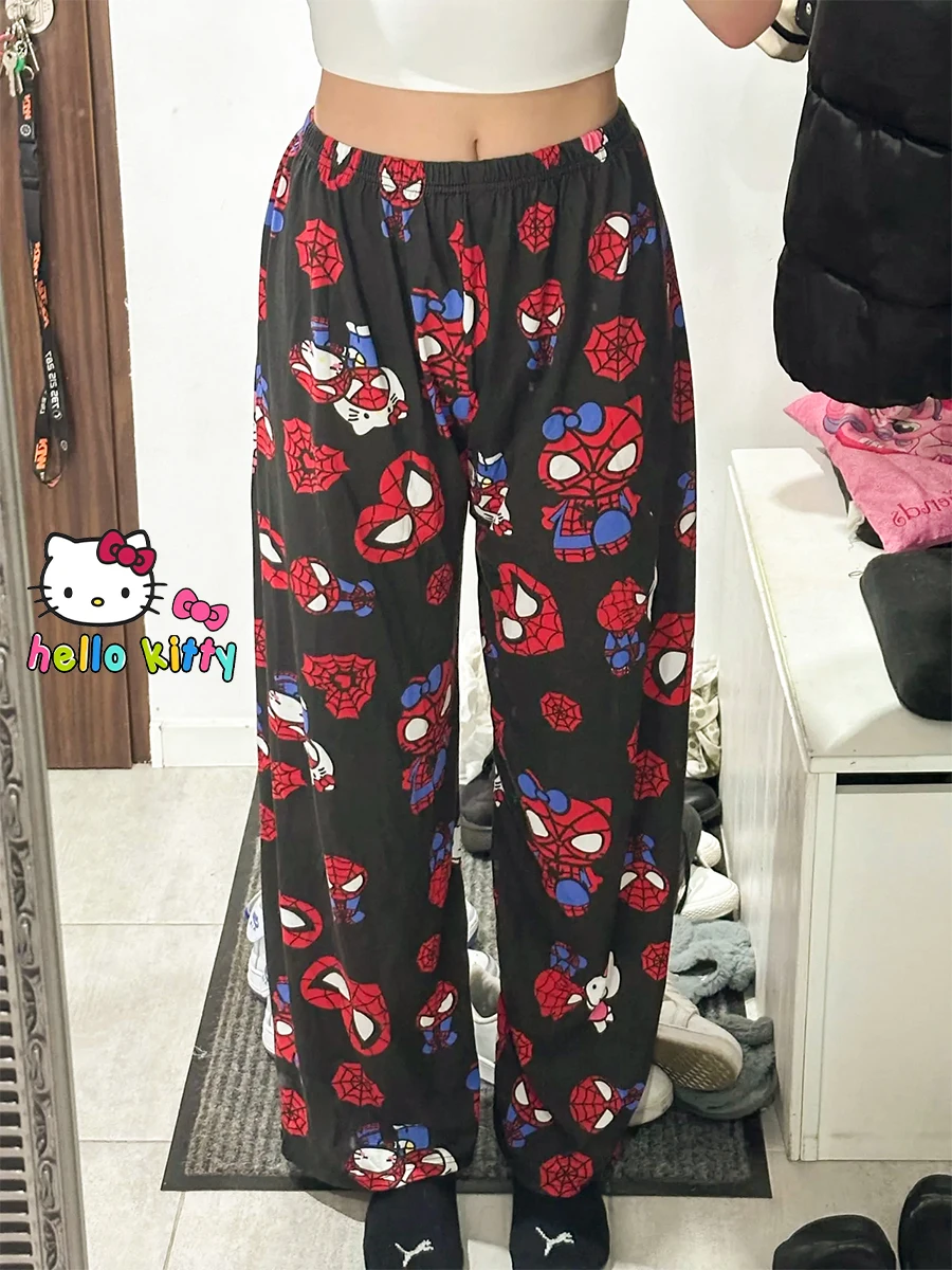 

Anime Spiderman Hello Kitty Pajama Trousers Y2K Women Fall/winter Kawaii Fluffy Warm Granny Trousers Fashion Loose Pyjama Toys