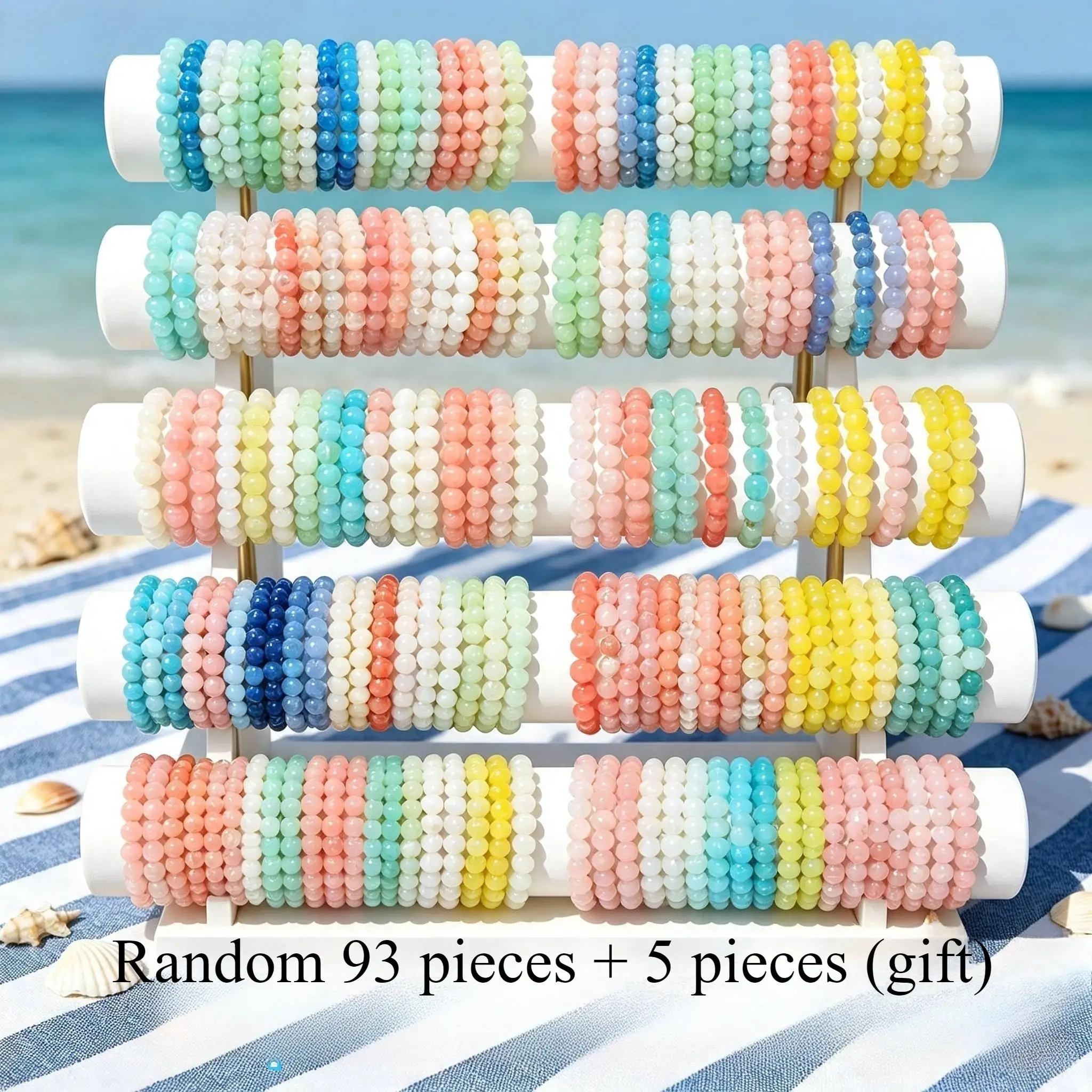 Random 93 Pieces + 5 Pieces (Free) Beaded Colored Glass Bracelet Set, Fashionable Bracelet for Men and Women, Can Be Matched with a Variety of Daily Clothing, Unisex, Summer Beach, Holiday Gift for Both Men and Women
