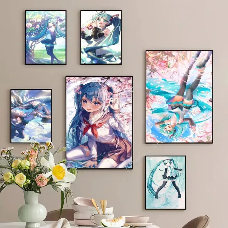 Virtual Idol H-Hatsunes M-MikU Poster Modern Art Mural Indoor Wall Sticker Bedroom Bedside Display Decorative Painting