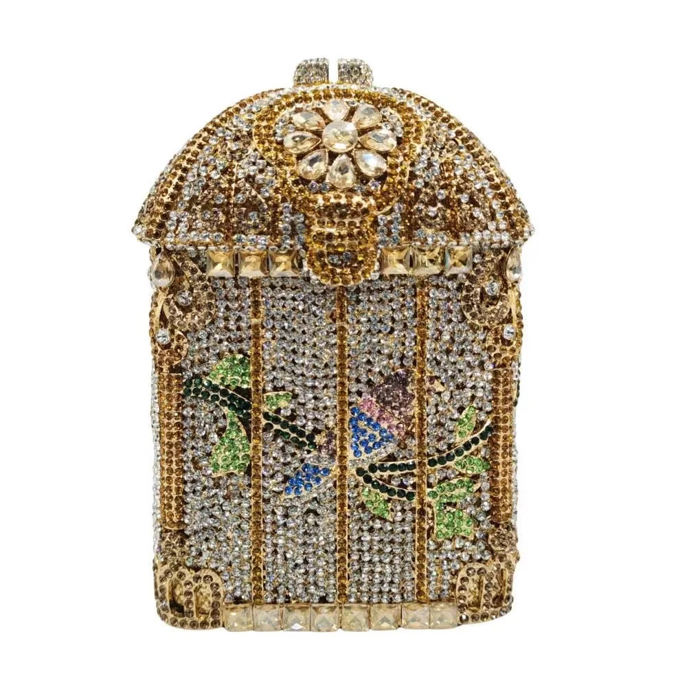 Glitter Birdcage Women Handbag Luxury Metal Box Wedding Party Clutch Purse Crystal Rhinestone Diamond Evening Bag Shoulder Bag