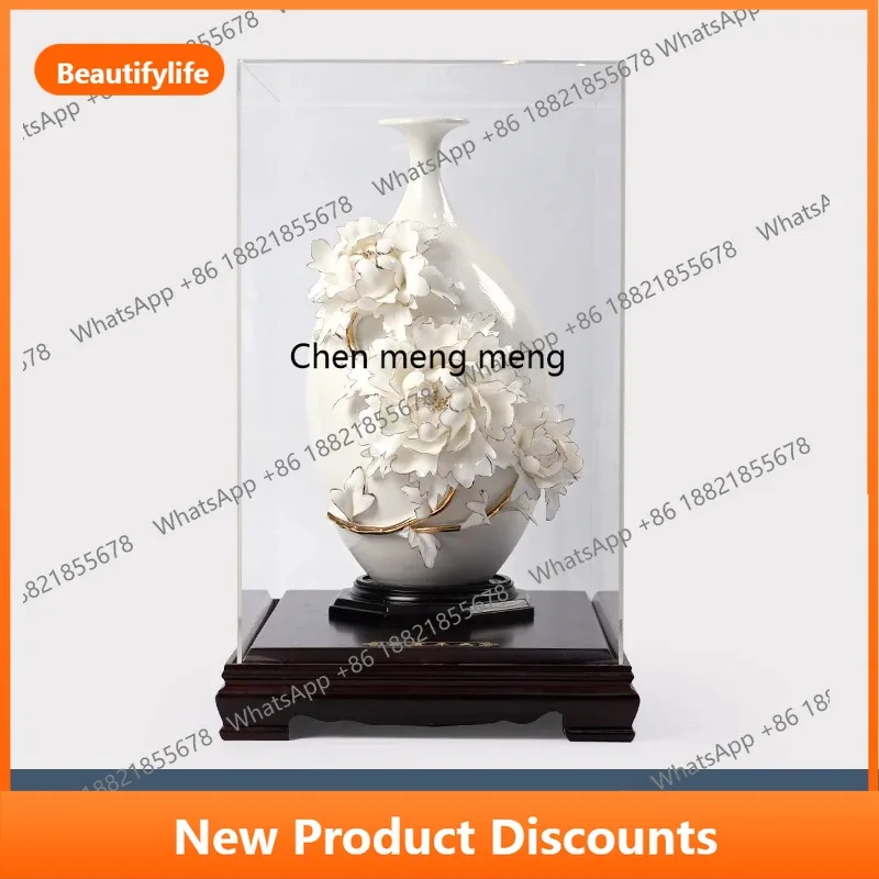 

C56 Dehua ceramic gold-painted peony vase "living room entrance TV cabinet Bogu frame decoration