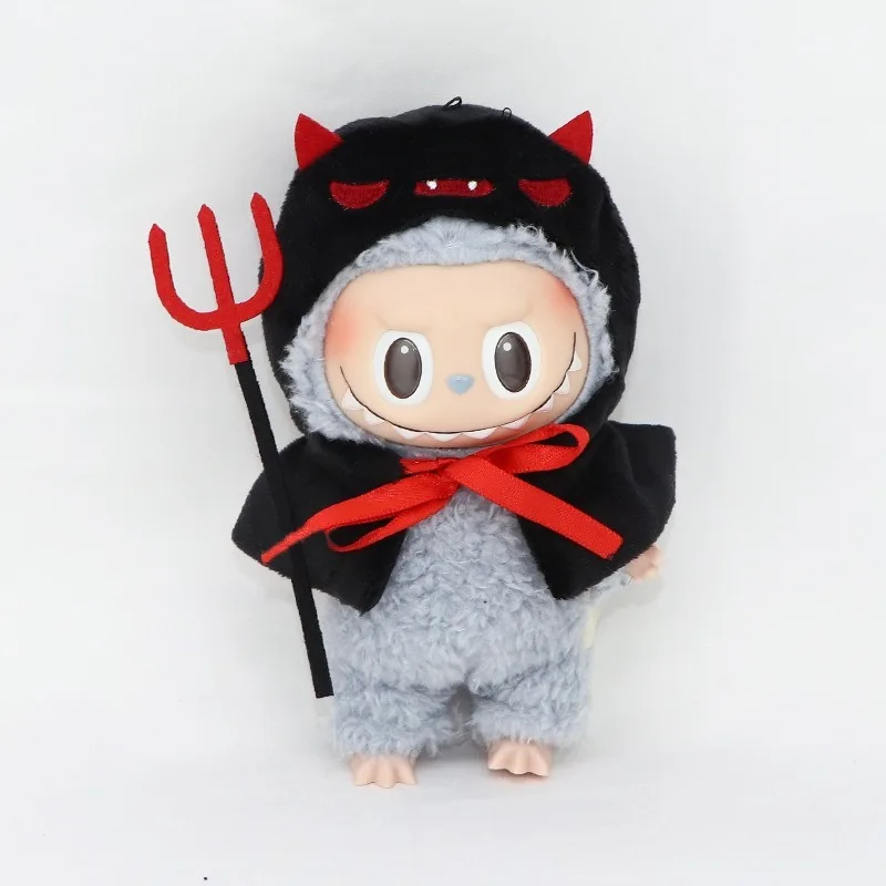 17 cm Labubu Halloween-Kleidungsset, sitzendes Party-Puppenkostüm aus Vinyl, gruseliges Outfit-Zubehör im Vintage-Stil für Puppen