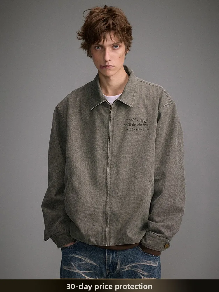 

Retro American Sle Printed Letter ort Svel Jaet Spring New Sle Long Sve irt for Youth Casual Outerwear