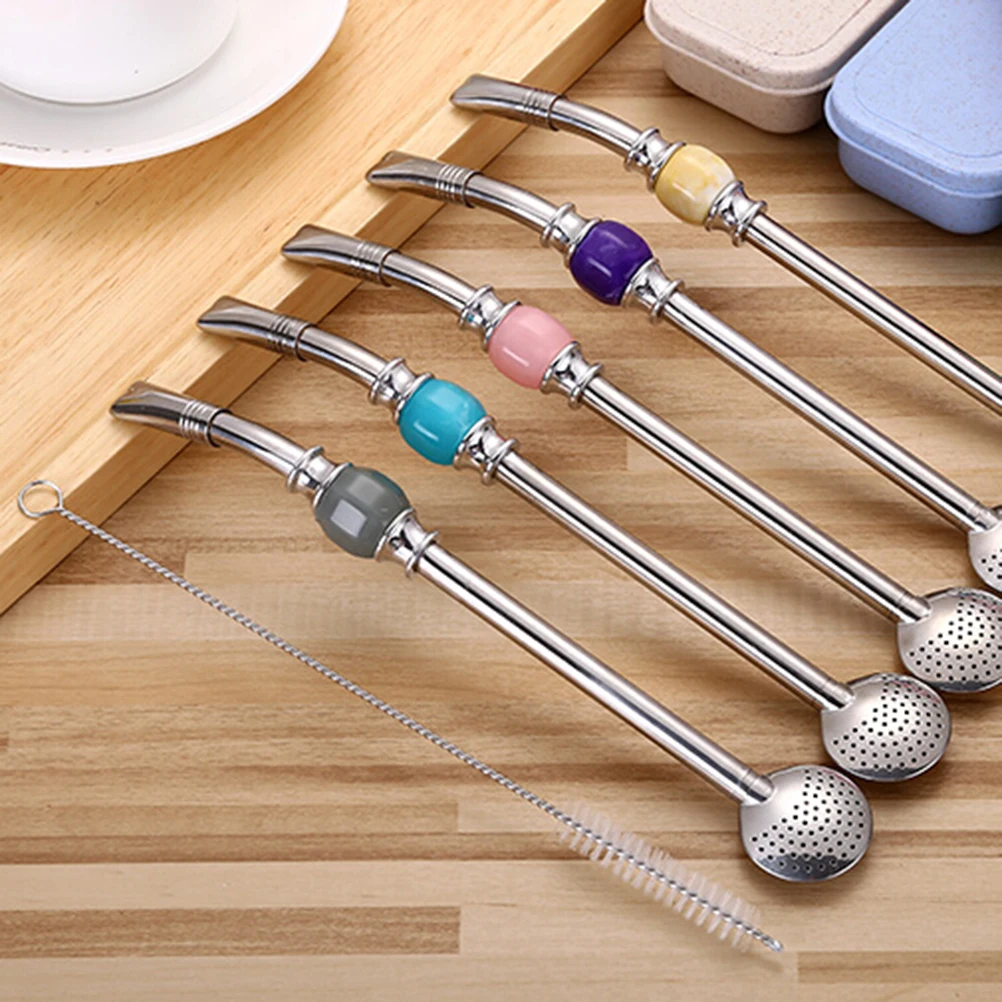 

Quality Bombilla Straw Stainless Steel Drinking Accessory For Yerba Mate Loose Leaf Tea And Coffee With Brush Grey