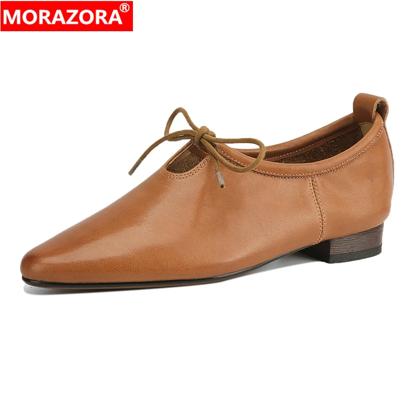 

MORAZORA/Новые туфли из натуральной кожи, женские туфли-лодочки на низком каблуке, весна-лето, женские офисные модельные туфли с острым носком, женская обувь